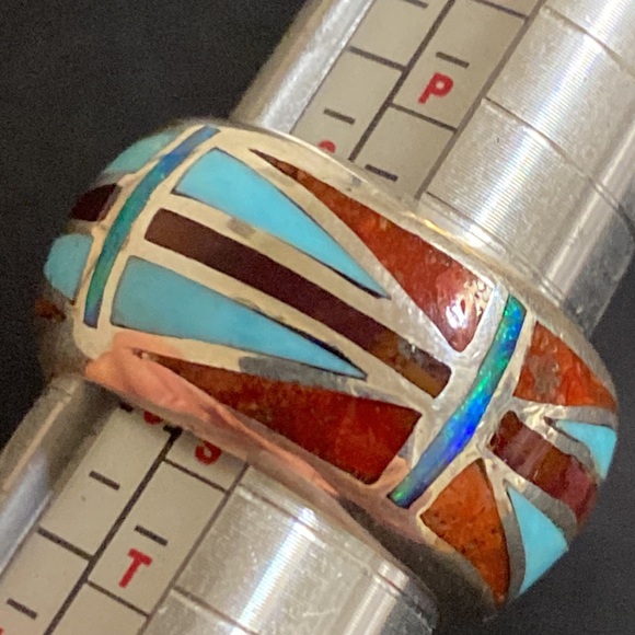 unbranded Other - Turquoise Coral Opal Inlayed Sterling Silver Band Ring size 9